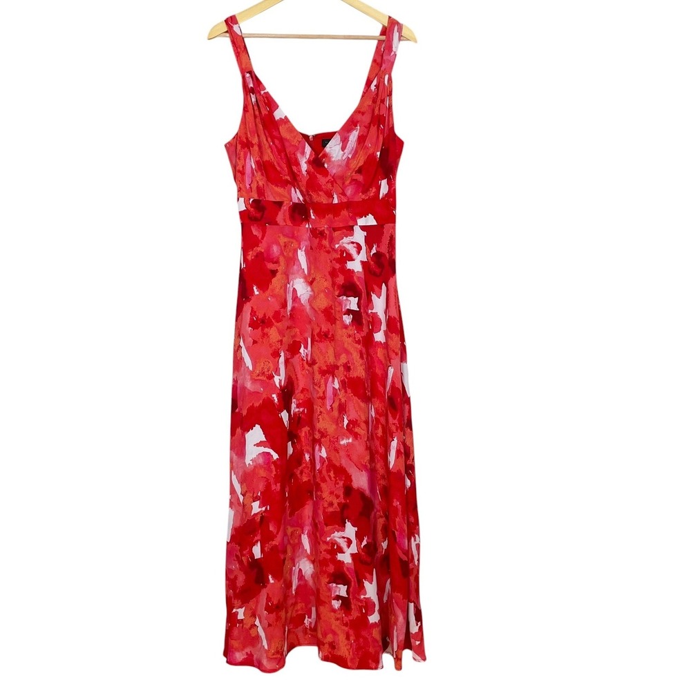 Donna Karan Red‎ Abstract Floral Watercolor Maxi Dress 8 Drape Neck Wedding Bold